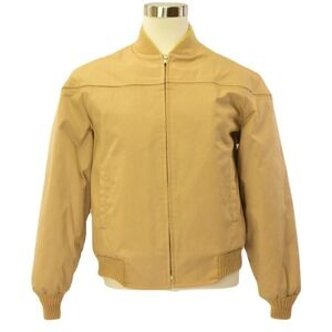 70s Vintage Campus Mens L Tan Bomber Jacket USA Faux Fur Lined Western Coat